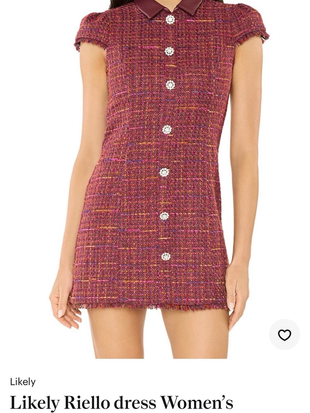 **NEW WITH TAGS” Likely Pink Multicolor Tweed Mini Dress with Pearl Buttons
